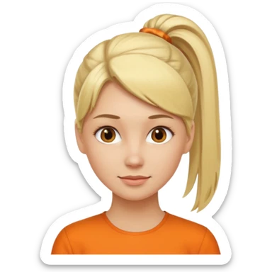 blond woman with ponytail and orange blouse sticker