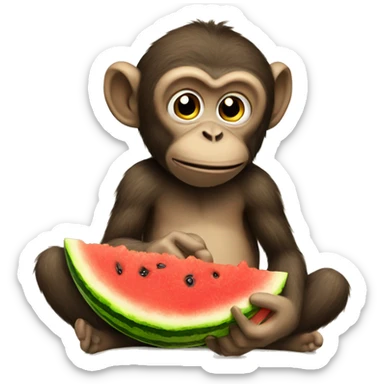 Monkey eating a watermelon and bananas  sticker