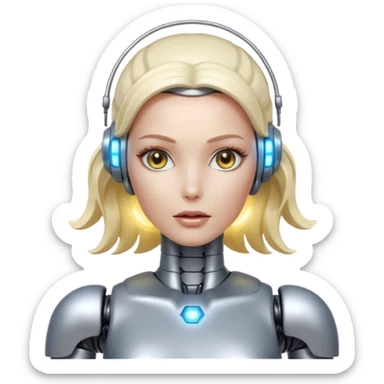 A female robot with a sexy body and power surging out of her brain sticker