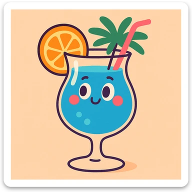blue curaçao tropical cocktail in a hurricane glass, flat vector illustration sticker