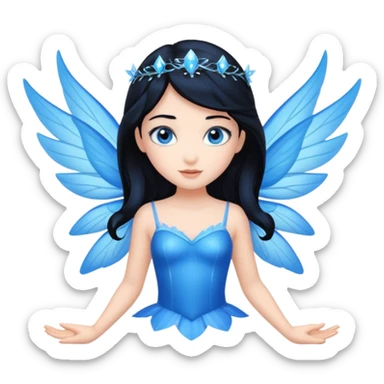 Flying blue fairy with black hair and blue eyes sticker