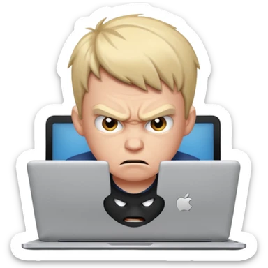 angry young boy on a laptop sticker