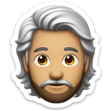 persona de pelo moreno liso oscuro con la raya a un lado y un corte clásico. Piel blanca y barba recortada. Ojos marrones verdosos sticker