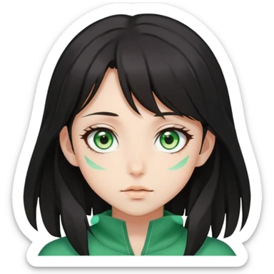 The face of a dark-haired girl of anime appearance with large light green eyes, nose pierced in the middle  sticker