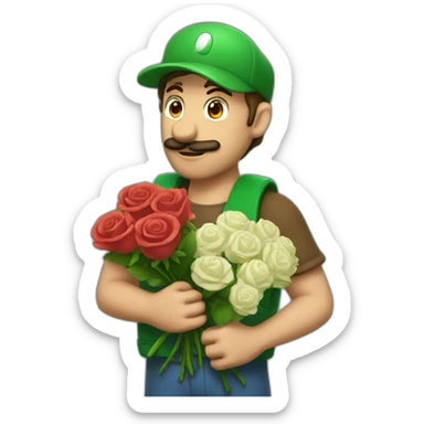 luigi holding a bouquet of roses sticker