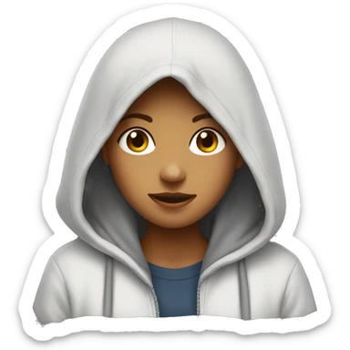 A girl wering a hoddies sticker