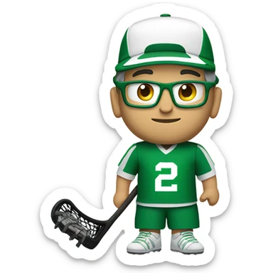 A white coach with Green and white clothing hat with  lacrosse coach with stick  sticker