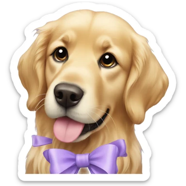 Golden retriever with lavender bows sticker