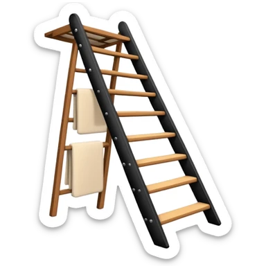 Simple wooden frame, vertical ladder, basic mattresses, often in children's homes or military barracks. sticker
