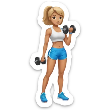 Make me an emoji of a woman in shorts with a dumbbell on her hip doing hip drops. sticker