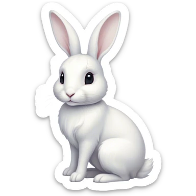 Cinematic Noble White Rabbit Portrait Emoji, Poised and regal, with a graceful, compact build and a pristine, silky white fur, long perky ears and gentle, soulful dark eyes, Simplified yet sharp and sophisticated features, highly detailed, glowing with a soft, dignified glow, high shine, intelligent and gentle, stylized with an air of refined elegance, focused and attentive, soft glowing outline, capturing the essence of a watchful and confident companion, so majestic it feels as though it could hop out of the screen with effortless authority! sticker