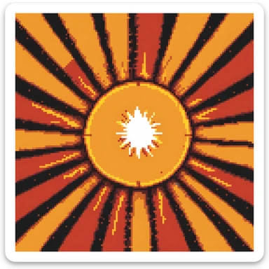 Center explosion tile for Bomberman game, circular blast with orange-yellow core transitioning to red edges, 64x64 sticker