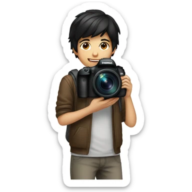 boy black hair brown eyes taking picuture with a canon dslr sticker