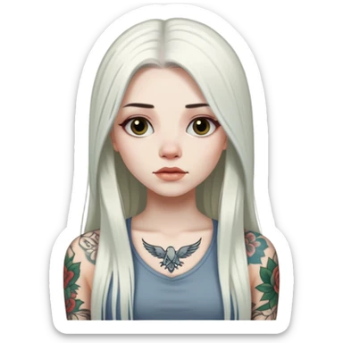 girl with long white  straight hair and tattoos sticker