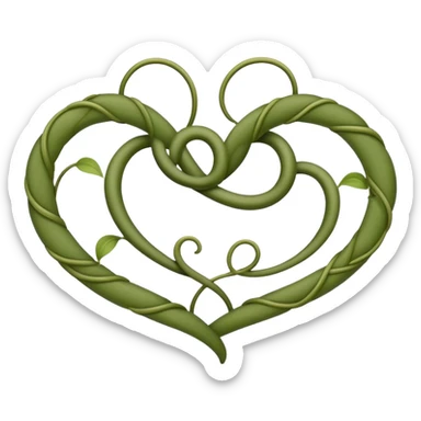 An elegant emoji of a twisting vine with heart-shaped leaves, in a looping pattern, in sage and olive green. sticker
