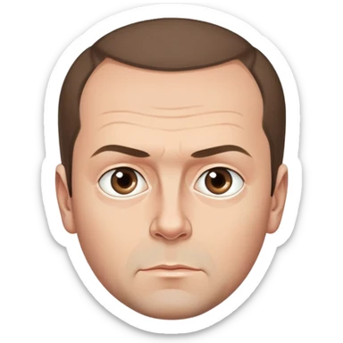 Dmitry Medvedev, iconic facial features focus on hairline, eyebrows, eyes, round face, polished and simple, serious look sticker