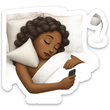 Brown girl laying in bed asleep with phone in hand sticker