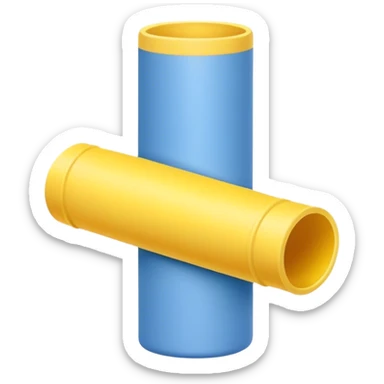 Blue foam tube with identical yellow ends on both end, not hollow, front view sticker