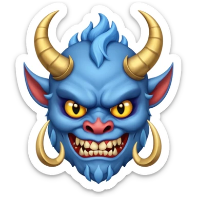 blue oni with black eye and gold iris sticker