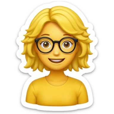 Realiza un emoticon amarillo sonriente, con lentes oscuros y cabello rizado negro sticker