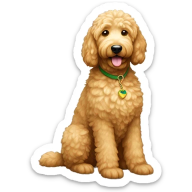 full body large sitting golden doodle with light fur and hazel-green eyes sticker