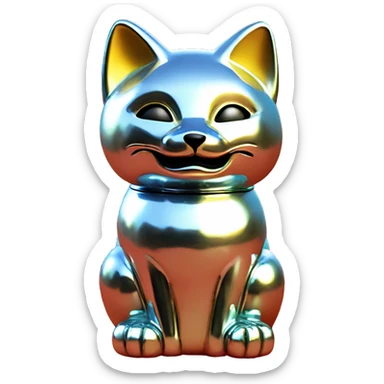 fully chrome fox statue in the form of maneki neko sticker