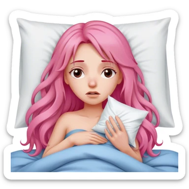 Young Woman with long pink hair In bed with sinus pain  sticker