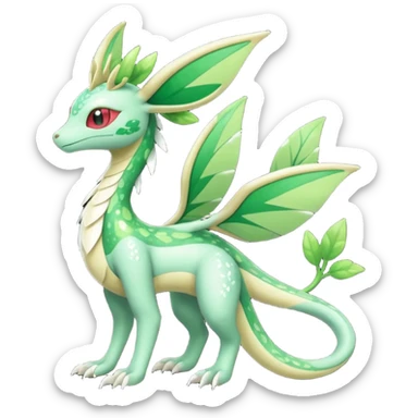 Sparkly White And Green Natural Flowery Colorful Grovyle-Flygon-Leafeon-Fakémon-hybrid-creature (full body)  sticker
