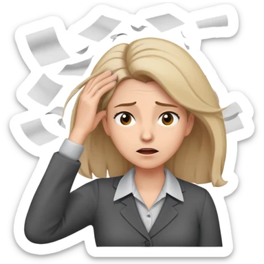 female teacher pulling her hair with stressed face, papers flying everywhere sticker