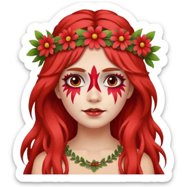 a long-haired full red face paint devil girl  sticker