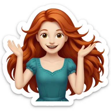 Excited long haired redhead dancing sticker