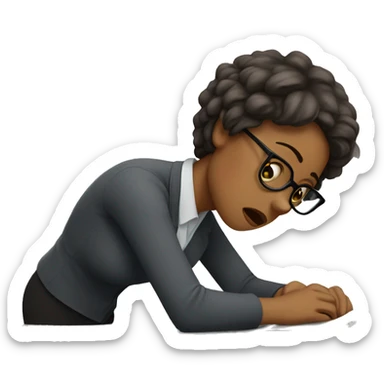 tired woman with glasses falls down
 away from work sticker