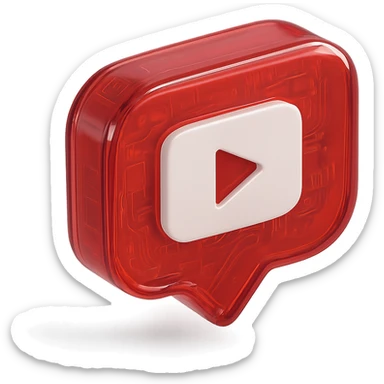 red speech bubble with inside a big red YouTube white play button, glossy circuit style sticker
