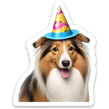 Shetland sheepdog wearing a party hat  sticker