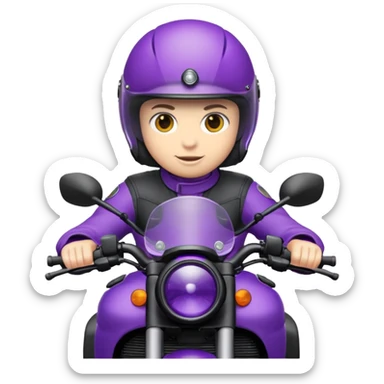 Créer un emoji avec une moto mt07 sport noir mate / violet iridescent très foncé, pare-brise de la moto violet. Avec une pilote dessus, visage complet caché  par la visière violette . Avec en arrière plan cercle violet. sticker