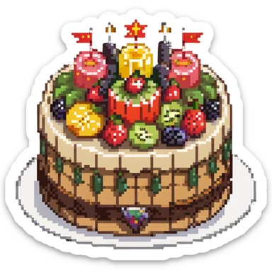 dangao Chinese birthday cake with fruit toppings sticker