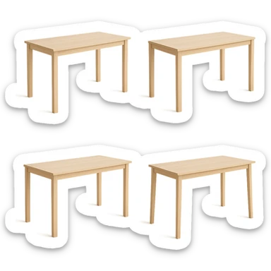 Create multiple variations of a rectangle wooden table with light wood in a modern minimalist style, no background, emphasizing clean lines and simplicity. sticker