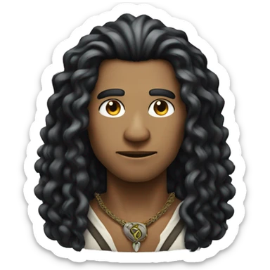A modern witchdoctor, a male pointed ears with long black curly hair. sticker