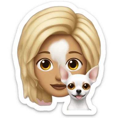 mujer con pelo muy corto blanco y su perro Chihuahua sticker