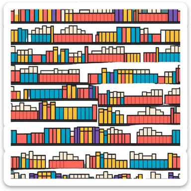 A mountain of books reaching high with colorful book spines visible sticker
