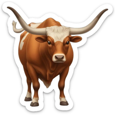 bull, Texas Longhorn, ridiculously long horns, full body, fat sticker