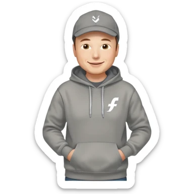 elon musk in gray hoodie full height, wear hoodie hat sticker