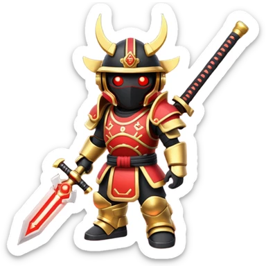 samurai themed space miner tool icon, futuristic mining tool inspired by katana, Japanese armor details, red black gold color palette, glowing energy accents, 3D cartoon, mobile game icon style, clean background, soft shadow, no text, no watermark

 sticker