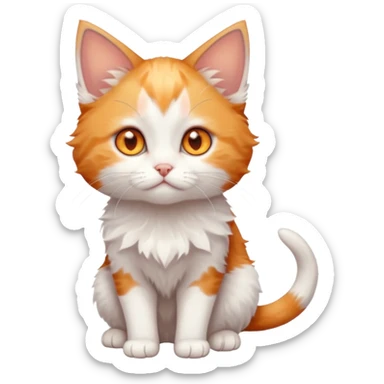 full body of very small + skinny ginger and white kitten with deep orange eyes and triangular shaped face sticker