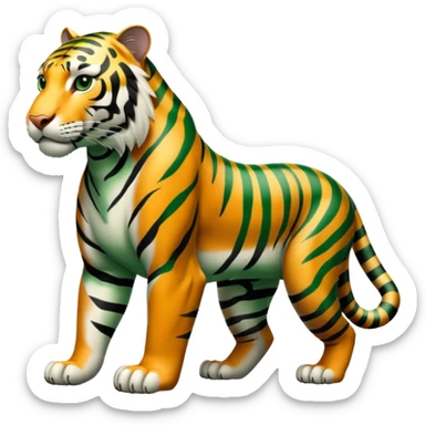 muscular green tiger on all fours, black stripes sticker