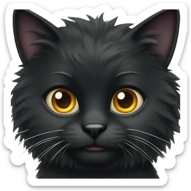 Fluffy black cat with white chest sticker