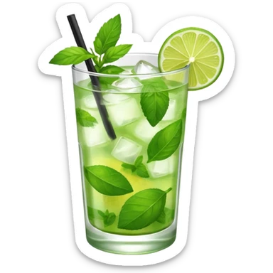 Make a mojito in she style of an emoji in a small glas with only one lime on top and one lime in the glas, not too much mint sticker
