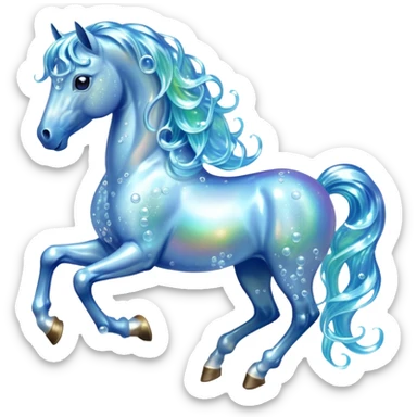 A magical horse made entirely of transparent bubbles and water, with a flowing mane of small bubbles sticker
