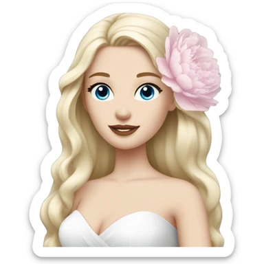 White bride with long light blonde hair and blue eyes with light pink peonies in hair white skin  sticker