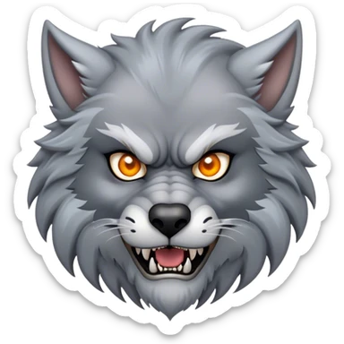 Cinematic Noble Werewolf Portrait Emoji, Formidable and majestic, with a powerful lupine silhouette in moonlit grays and silvers, featuring piercing, wise eyes and a dignified snarl that hints at untamed strength, simplified yet intricately detailed, glowing with a soft, lunar outline that encapsulates the noble duality of feral instinct and loyal guardianship! sticker